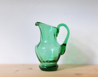 Vintage green glass jug, small glass carafe, green pitcher, CAS59