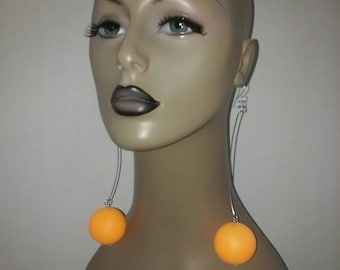 Cute Plastic Orange Ballies Earrings, Womens Earrings, Large Earrings, Womens Jewelry, Long Earrings, Dangling Earrings