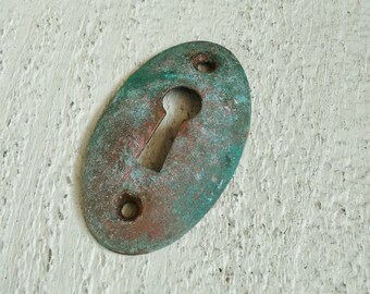 Vintage Brass Keyhole Escutcheon, Patinated