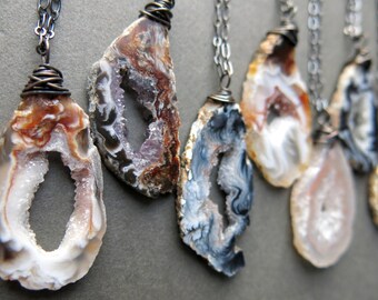 Geode Necklace - Druzy Necklace - Agate Necklace - Geode Jewelry - Raw Stone Jewelry - Geode Pendant - Agate Slice Necklace - Agate Jewelry