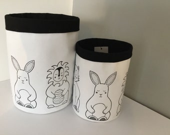monochrome retro kids fabric storage bucket bag tub