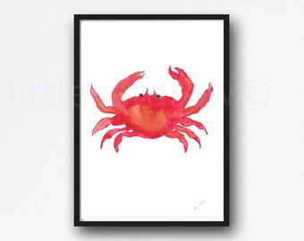 Crab Print Watercolor Painting Print Nautical Print Sea Decor Beach Wall Art Bathroom Wall Decor Crab Decor Home Decor Art Print