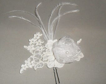 White flower bridal hair stick