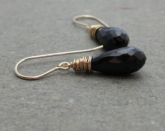 Black Spinel Earrings Gold Gemstones Simple Minimalist Jewelry Gift for Her