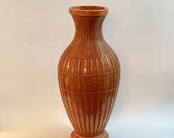 Vintage Rattan Flower Vase, Pottery Liner