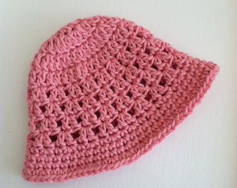 Dusty Rose Sun Hat, Crochet Baby Hat, Newborn Hat, Baby Hat, Pink Hat, Baby Hat, Baby Girl Hat, Summer Sun Hat