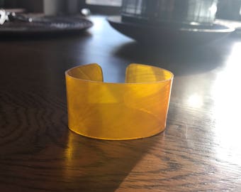 Vintage Vinyl Record Cuff Bracelet/ Made From Old 45 rpm/ Folk Art/ Handmade/ Yellow Colored Vinyl