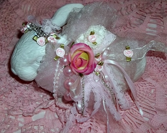 Ceramic Rabbit, Embellished Bunny, Easter Bunny, Shabby Chic bunny, Easter Decor