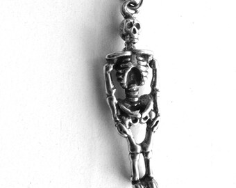 Skeleton Necklace, Skeleton Jewelry, Skeleton Pendant, Skull Necklace, Charm Necklace, Halloween Jewelry, Sterling Silver Jewelry, Skeleton