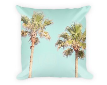 Palm Pillow Case, Palm Tree Pillow Cover, Turquoise Beach Pillow, Tropical Pillow, Palm Pillowcase, Palm Decor, Palm Trees, Beach Bedroom