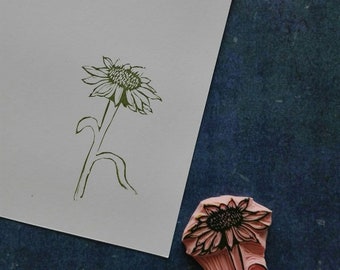 Echinacea rubber stamp, mounted
