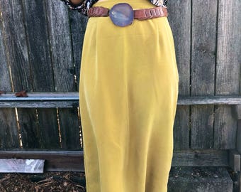 70s Golden Green 100% Silk Maxi Skirt