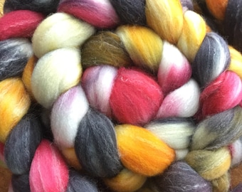 Targhee Bamboo and Silk Combed Top Roving Roller Derby Colorway