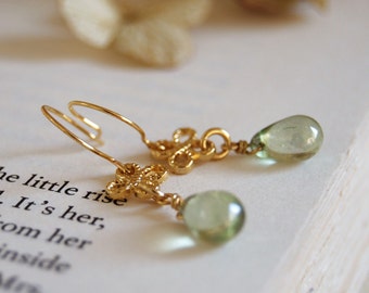 Mint Earrings, Mint Green Drop Earrings, Dangle Earrings, Gold Clover Earrings, Shamrock Earrings, St. Patrick's Day Jewelry