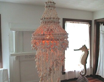 Seashell Chandelier/Wind Chimes, Electric, Nautical Light
