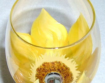 Sunflower Wine Glass Hand Painted
