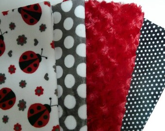 set of 4 Ladybug 50cmx56cm velvet minky fabrics