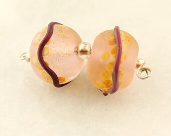 Lampwork Bead Pair, Light Pink, Purple, Peach, Silver