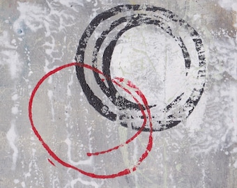 Enso IV - February 2017, abstract painting on paper, 4 x 4, small art work