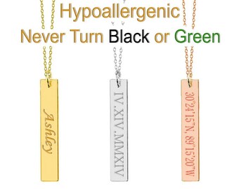 Roman Numeral Necklace, Vertical Bar Necklace, Custom Coordinates, Initial Necklace, Custom Name, Monogram Necklace, Bridesmaid Gift