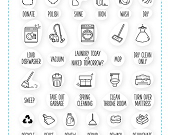 AD-002 SPRING CLEANING - Planner Stamps (Photopolymer Clear Stamps) laundry stamp, cleaning stamp, chores, spring cleaning
