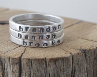 personalized stackable mothers ring, 2mm fine silver, gift for her, stacking rings, name ring, mothers day gift, personalized rings mom gift