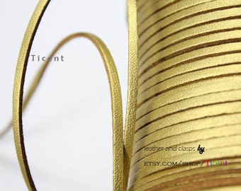 10 Yards 3mm Patent Faux Suede Leather, Metallic Gold Coated Suede Leather CS3M159