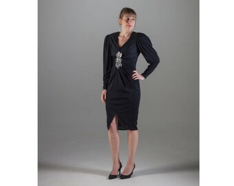 Vintage Zandra Rhodes Dress // 1980's Designer Dress // Black Dress // Waist 26"