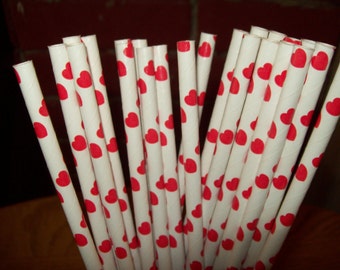 25 Red Hearts & White Paper Drinking Straws Wedding Valentines Birthday