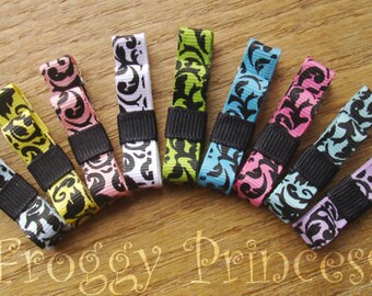 Damask Clippies YOUR CHOICE - Set of 3 Elegant Hair Bow No Slip Clips