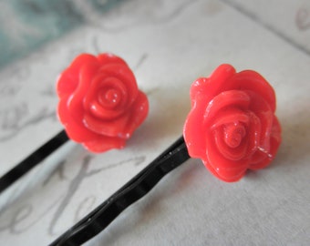 Dark Red Rose Bobby Pins CLEARANCE 50% OFF