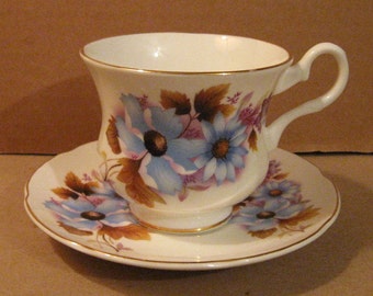 Vintage Royal Grafton Fine Bone China Blue Floral Cup and Saucer