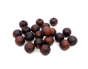 Brown Round Wooden Beads, Brown Wooden Beads with Stripes, Brown Wood Beads, 14x12mm/ Ø 3.5mm - 15 pcs