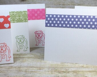 Set of 6 English Bulldog Hand Stamped Cards