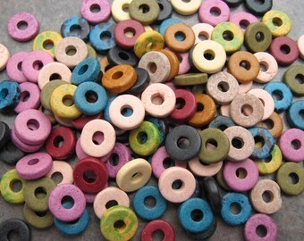 50 Greek Ceramic Beads - Earthy Assortment Ceramic Rondelles - 8mm Round Disks