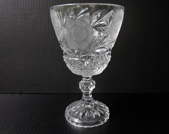 Tall Vintage Frosted Rose Cut Crystal Vase - Cut Crystal - Tall Footed Vase - Cut Crystal Roses - Frosted Glass Rose - Large Glass Vase