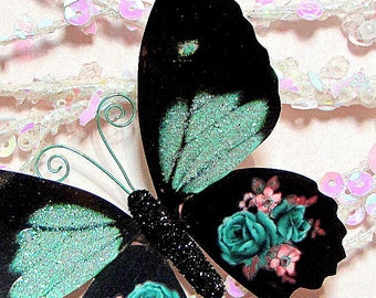 Butterfly Embellishments Mint Green Rose