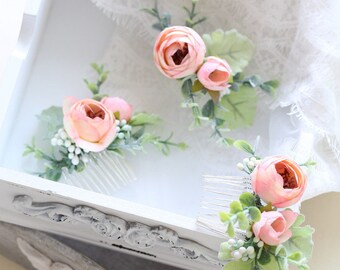 Flower Comb / Mia Pink Hair Comb / Peony Silk Ranunculus // Wedding / Bridesmaids / Flower girl / Prom / Music Festival