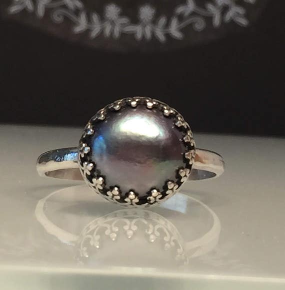 Grey Pearl Ring./Solitare Pearl Ring/Pearl Crown