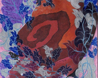 Roses Lotus 1-collage and drawing on watercolor paper