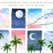 Sky Background Set, printable illustration, tropics, hand painted with gouache, clouds, landscape, snow, stars, holiday