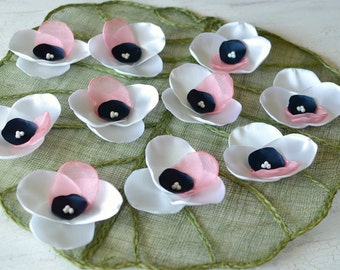Flower appliques, satin flowers for crafts, floral supplies, white fabric appliques, floral embellishments (6 pcs)- NAUTICAL THEME ORCHIDS