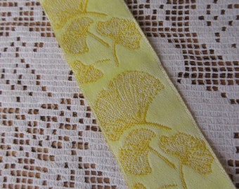 Wholesale Lot 9-1/2 Yards Ginkgo Leaf Reversible Trim Jacquard Ribbon 1 Inch Wide Yellow INT-W