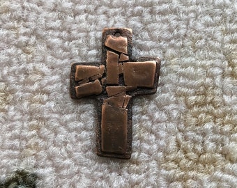 Copper Mosaic Cross Pendant #89