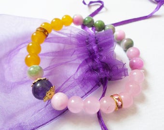 OOAK Gemstone Bracelet, 8 mm Beaded bracelet, Birthday Gift, Rose Quartz Yoga Bracelet, Handmade Jewelry Bracelet, Stretch Boho Bracelet