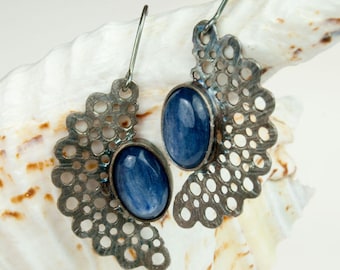 Silver Handmade Earrings, Silver stud, earrings, Sterling silver, Striped flint earrings, jewelry, A130, lace,