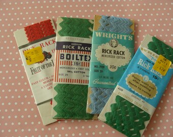 Its Vintage Rick Rack Time.....Green Blue and Tiny Red