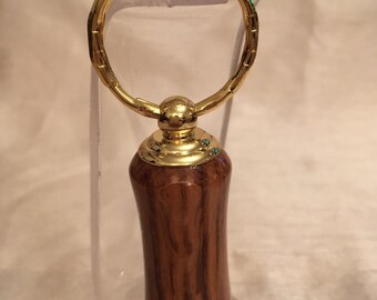 Handmade pill box keyring brown oak gold