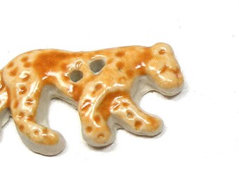 Ceramic CHEETAH Button, Handmade cat or leopard with spots.