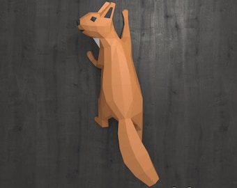 Squirrel Papercraft, Papercraft Wall Decor DIY Gift, DIY Paper Animals, Faux Taxidermy, 3D Paper Sculpture, PDF Template, 3D Origami pdf kit